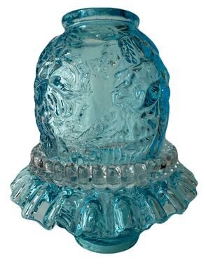 Fenton L.G. Wright 3 pc. Fairy Light-Aqua Blue Embossed Roses-Pristine